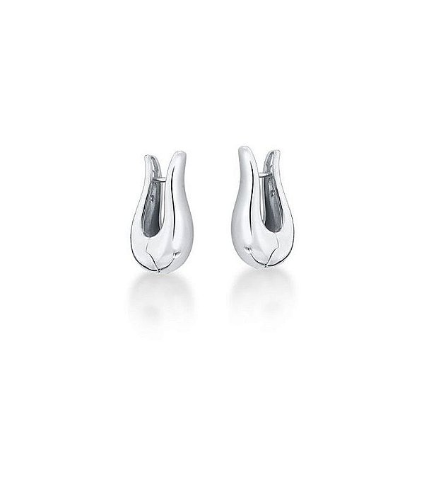 Brinco de Argola Curve M Banhada a Ródio Branco