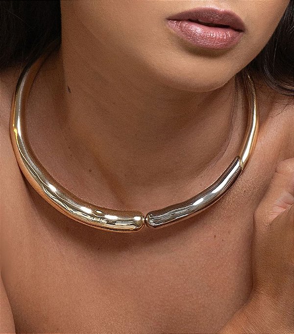Choker Luxo Aro Martelado Mix Banhos