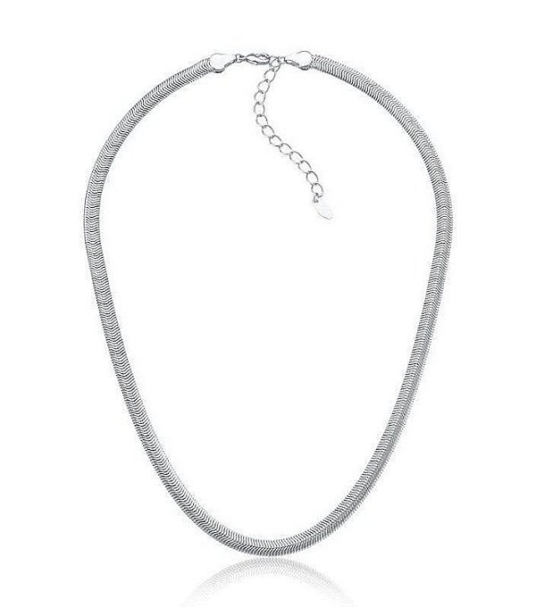 Colar Malha Maleável 4mm 35cm+ 10cm Extensor Banhado a Ródio Branco