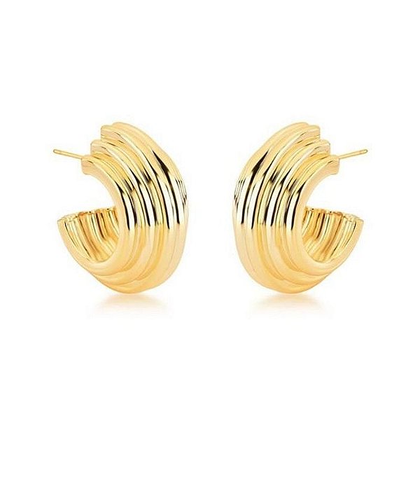 Brinco Meia Argola Texturizada Banhada a Ouro 18k