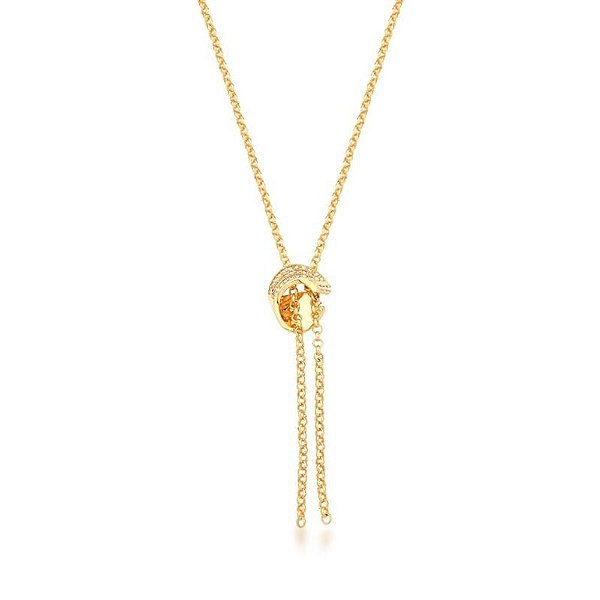 Colar Pêndulo Cravejado Zircônias Banho Ouro 18k