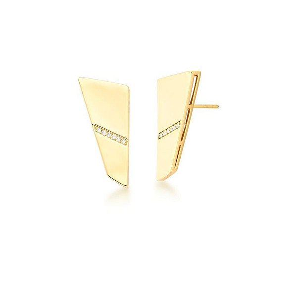 Brinco Retangular Zircônias Banho Ouro 18k