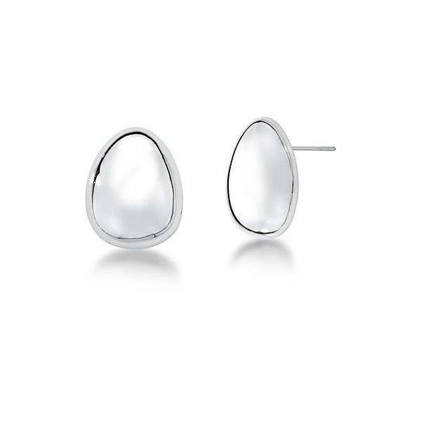 Brinco Oval Banho Ródio Branco