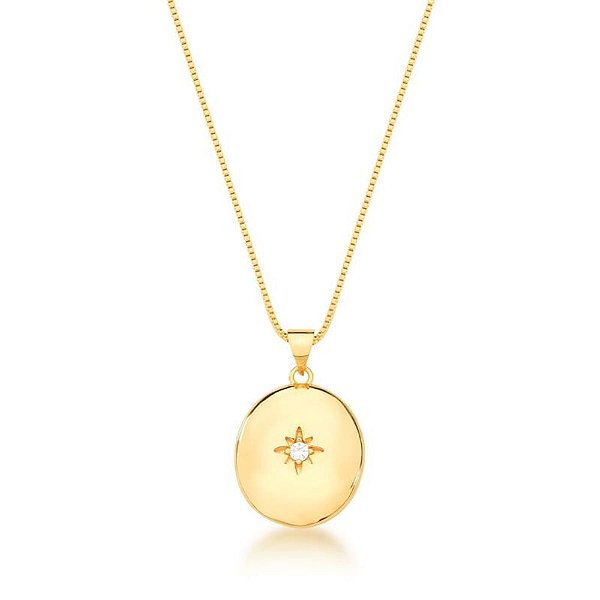 Colar Pingente Oval Banho Ouro 18k