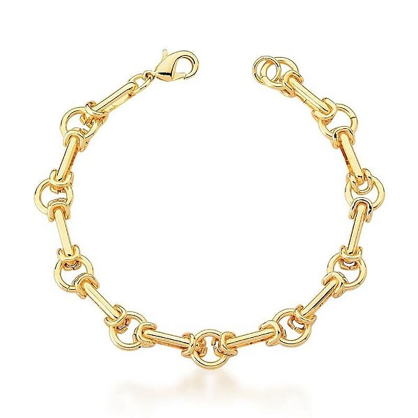 Pulseira Elos Intercalados Banho Ouro 18k
