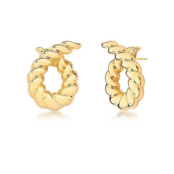 Brinco Curvo Torcido Banho Ouro 18k