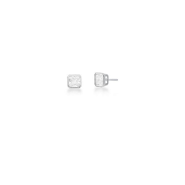 Brinco Quadrado Cristal Banho Ródio Branco