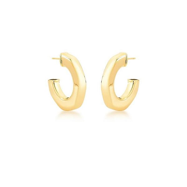 Brinco Meia Argola Lisa Banho Ouro 18k