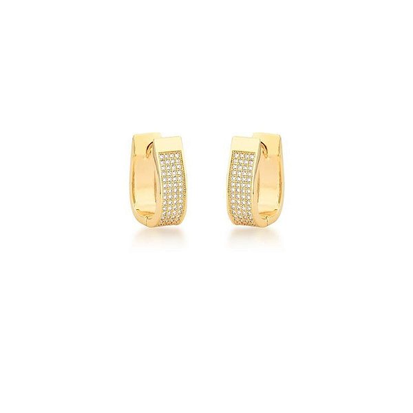 Brinco de Argola Cravejada P Banho Ouro 18k