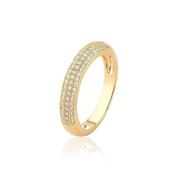Anel Aparador Zircônias Banho Ouro 18k