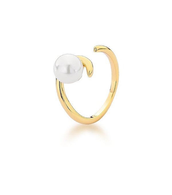 Anel Pérola Shell Curvo Banho Ouro 18k