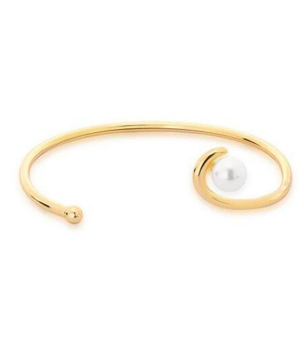 Bracelete Pérola Shell Curvo Banho Ouro 18k