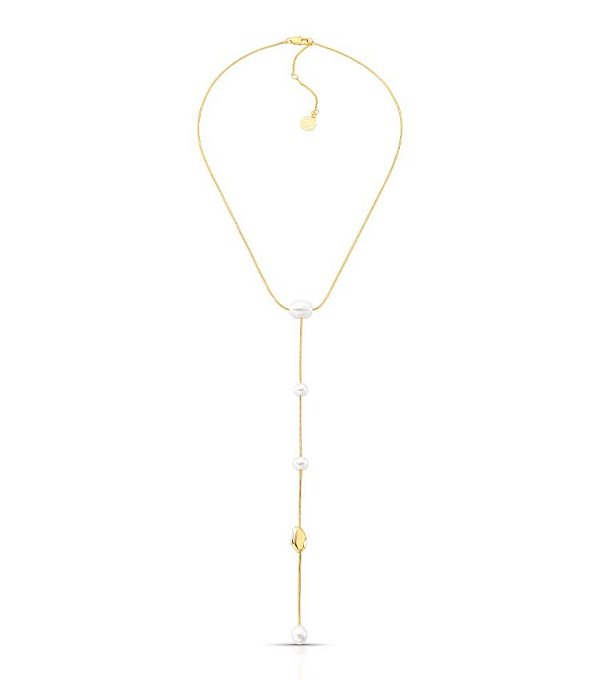 Colar Gravatinha Perólas Naturais Banho Ouro 18k