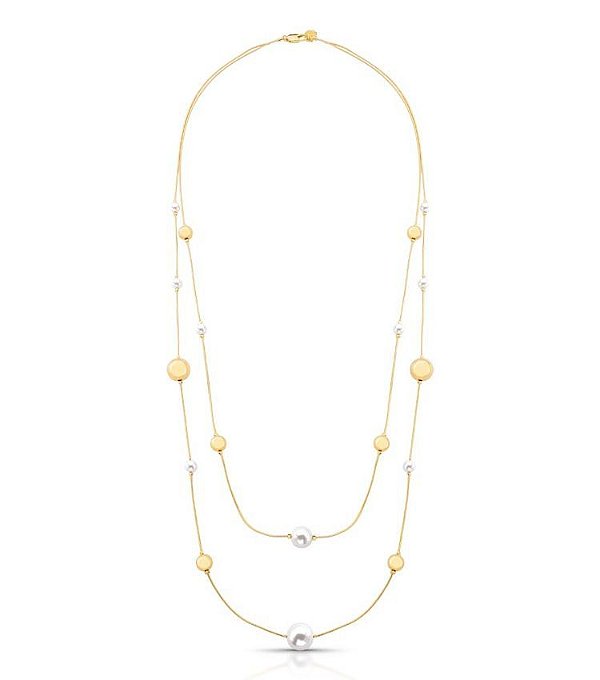 Colar Longo Pérolas e Esferas Banho Ouro 18k