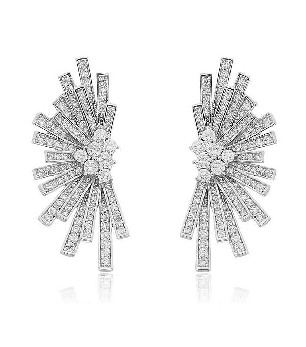 Brinco Ear Cuff Cravejado Zircônias Ródio Branco