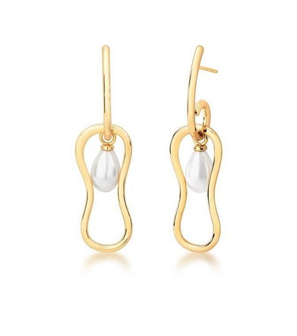 Brinco Orgânico Com Pérola Shell Banhado Ouro