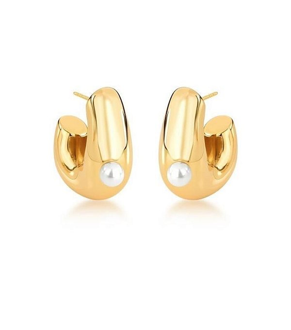 Brinco Argola Pérola Shell Banhado Ouro 18k