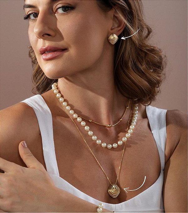 Conjunto Brinco e Colar Losango Banho Ouro 18k