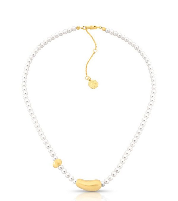 Colar Pérolas Pingente Fosco Banho Ouro 18k