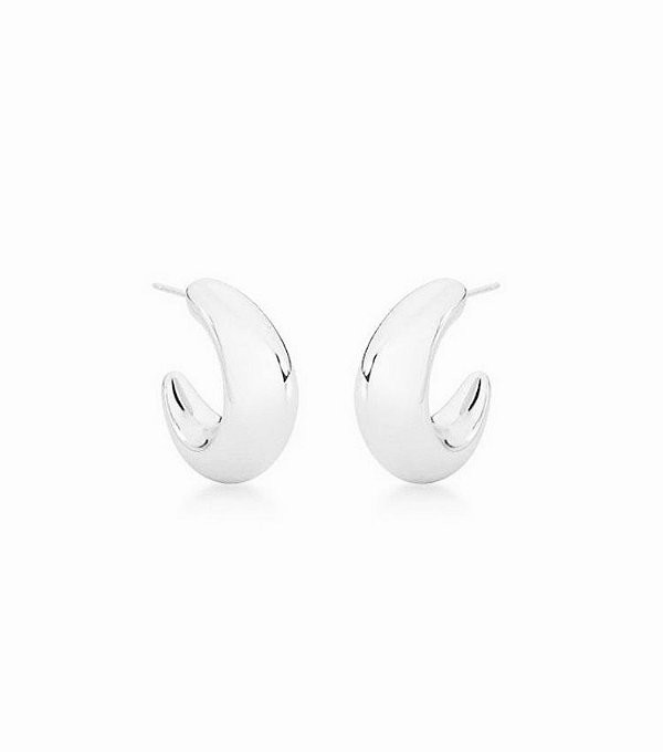 Brinco Argola Abaulada M Banhada Ródio Branco
