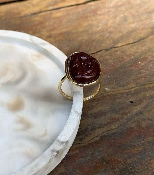 Anel Orgânico Resina Marrom Banhado Ouro 18k