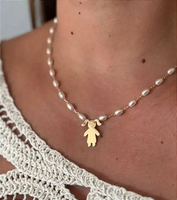Colar Pérola Filha Banhado Ouro 18k