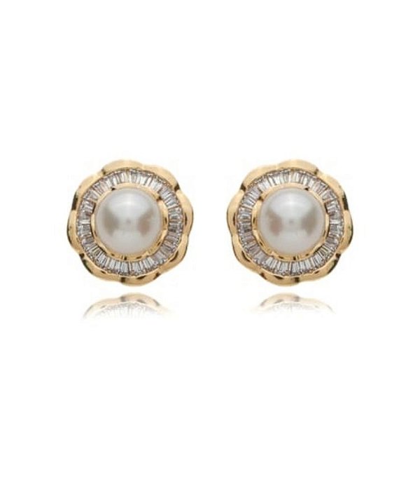 Brinco Pérola Shell Zircônias Banhado Ouro 18k