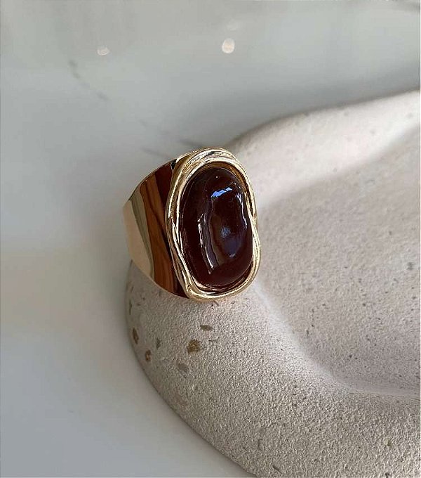 PRÉ VENDA Anel Largo Orgânico Marrom Banhado Ouro 18k