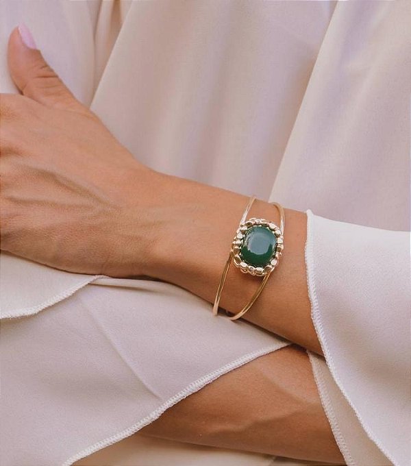 Bracelete Duplo Esmeralda Banhado Ouro 18k