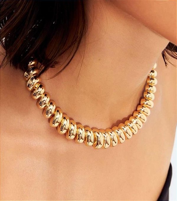 Choker Aro Gomos Lisos Banhado a Ouro 18k