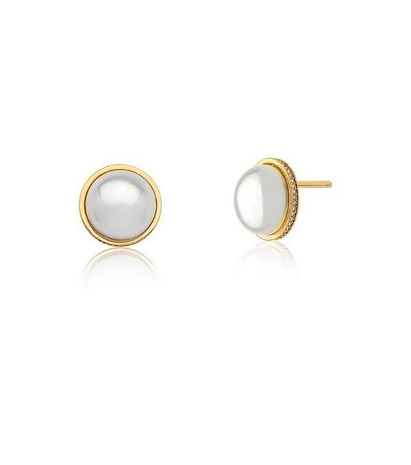Brinco Pérola Zircônia Lateral Banho Ouro 18k
