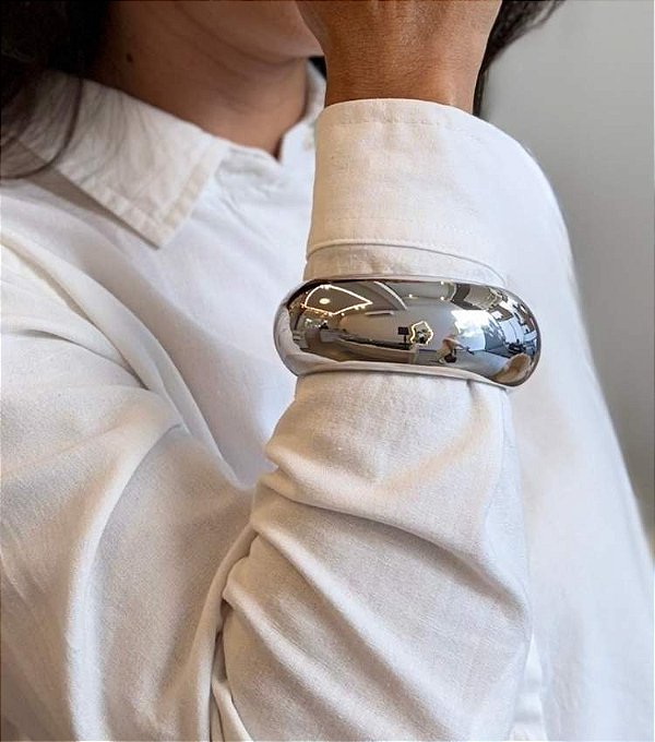Bracelete Bold Banho Ródio Branco