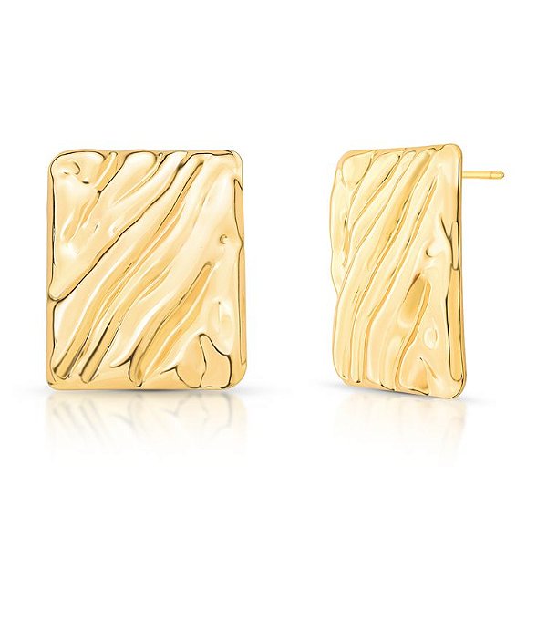 Brinco Retangular Texturizado Liso Banho Ouro 18k