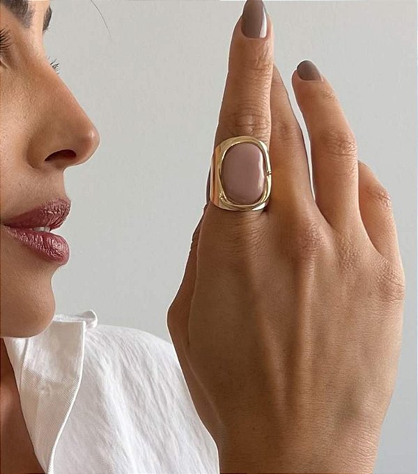 Anel Largo Orgânico Rosa Pele Banhado Ouro 18k