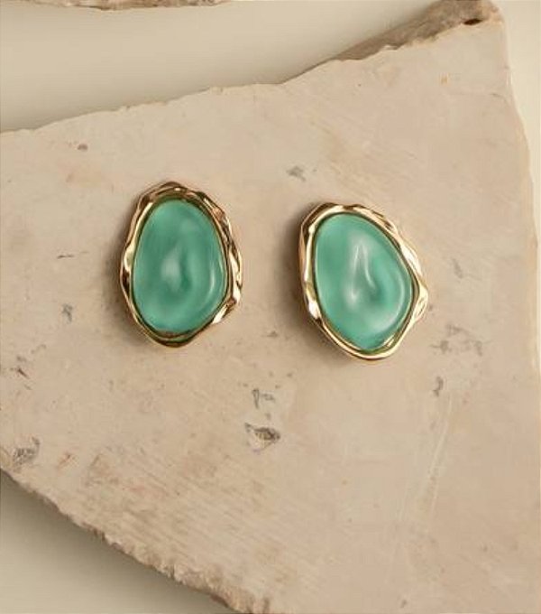 Brinco Resina Verde Banhado a Ouro 18k
