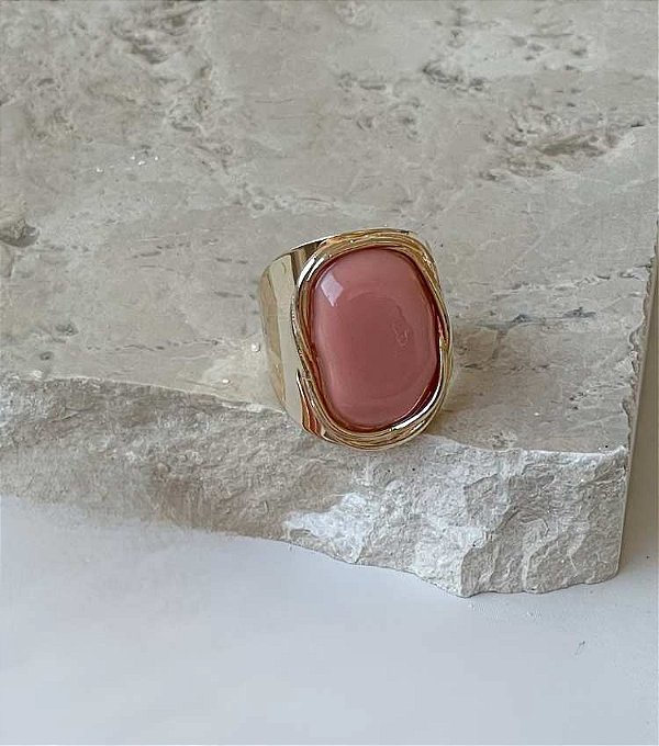 Anel Largo Orgânico Rosa Banhado Ouro 18k