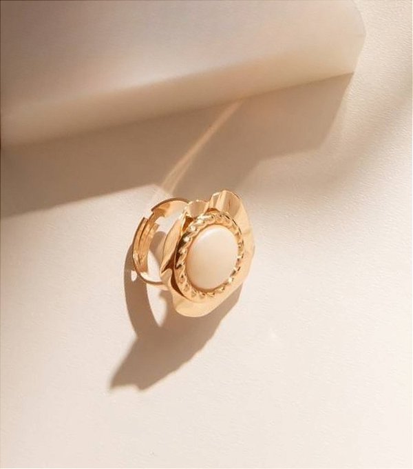 Anel Chapa Perolada Banhado Ouro 18k
