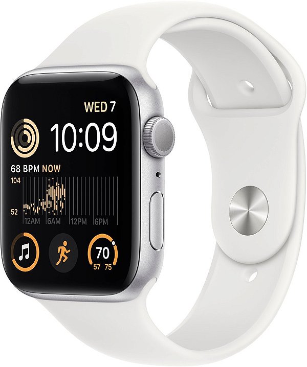 Apple Watch SE (2º Geração) 44mm GPS - Caixa Alumínio Prateada Pulseira Esportiva (Sport Band) Branca