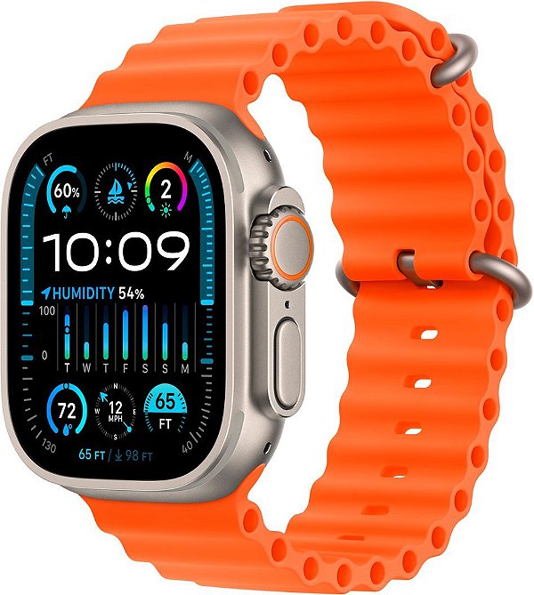 Apple Watch Ultra 2 49mm GPS+Cellular - Caixa Titânio Natural, Pulseira Oceano Laranja ․