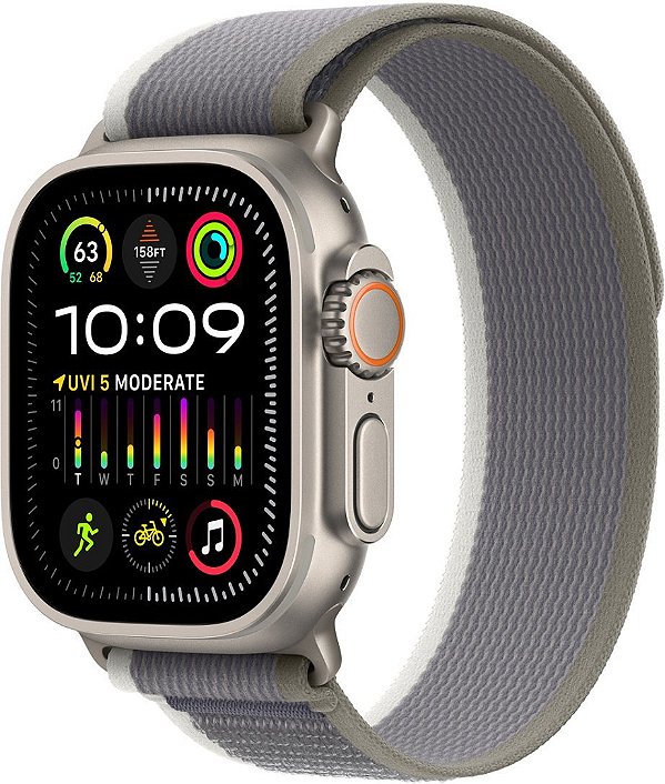 Apple Watch Ultra 2 49mm GPS+Cellular - Caixa Titânio Natural, Pulseira Loop Trail Verde/Cinza ․