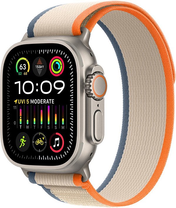 Apple Watch Ultra 2 49mm GPS+Cellular - Caixa Titânio Natural, Pulseira Loop Trail Laranja/Bege ․