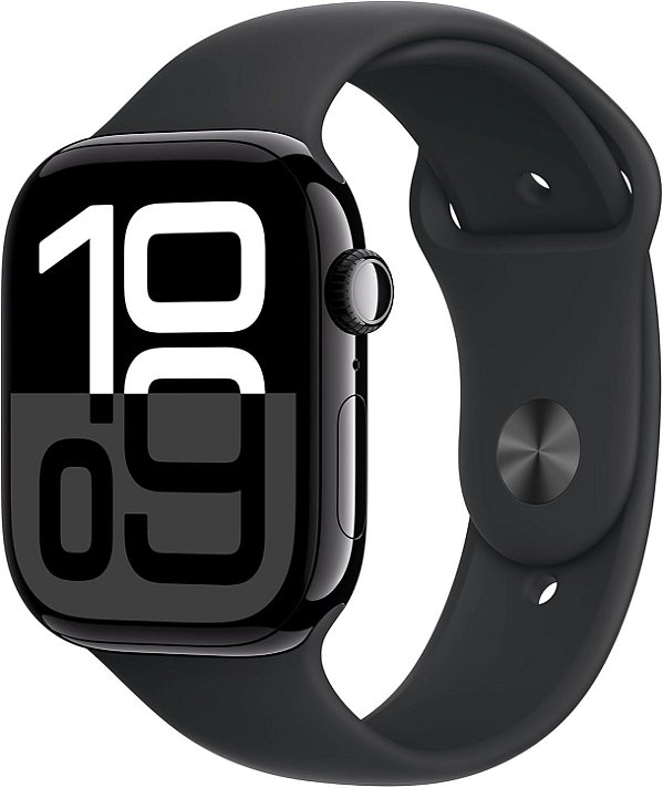 Apple Watch Series 10 46mm GPS - Caixa Alumínio Preto brilhante Pulseira Preto Sport Band ․