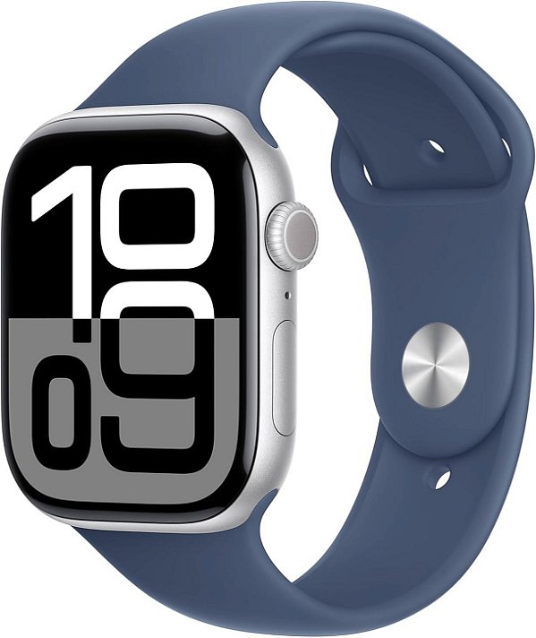 Apple Watch Series 10 46mm GPS - Caixa Alumínio Prateada Pulseira Denim Sport Band ․