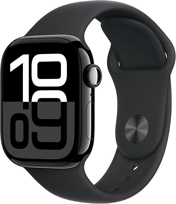 Apple Watch Series 10 42mm GPS - Caixa Alumínio Preto brilhante Pulseira Preto Sport Band ․