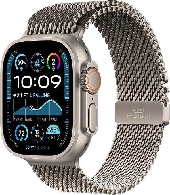 Apple Watch Ultra 2 49mm GPS+Cellular - Caixa Titânio Natural, Pulseira milanês de titânio Natural ․