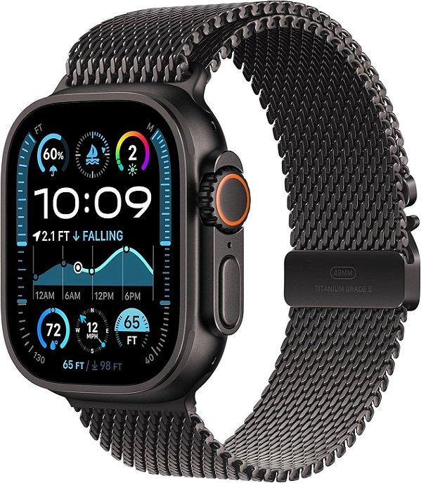 Apple Watch Ultra 2 49mm GPS+Cellular - Caixa Titânio Preto, Pulseira milanês de titânio Preto ․