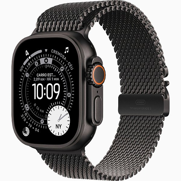 Apple Watch Ultra 3 GPS+Cellular - Caixa preta de titânio de 49mm - Pulseira preta estilo milanês de titânio