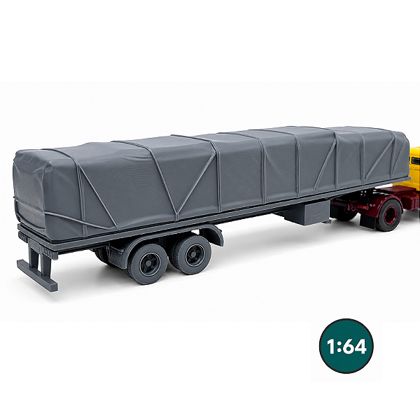 Carreta Plataforma Lonada 2 Eixos 1:64 - Carga Alta