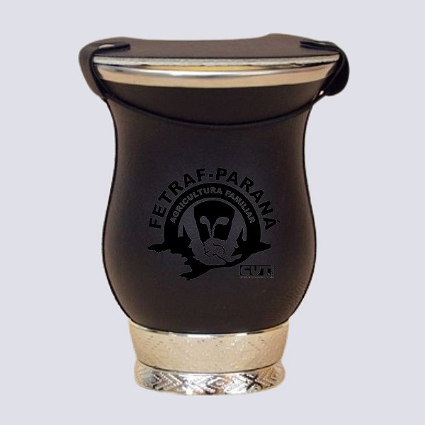 Cuia porongo tapa erva revestimento de couro escuro