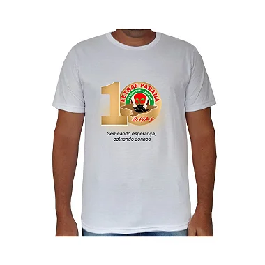 Camiseta Branca Tradicional 10 anos 100% Poliester